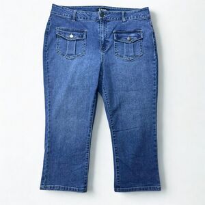 d.jeans Women Jeans 14 Straight Cropped Stretch Blue Denim Front Flap Pockets